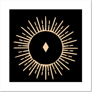 bohemian astrological design with sun, stars and sunburst. Boho linear icons or symbols in trendy minimalist style. Posters and Art